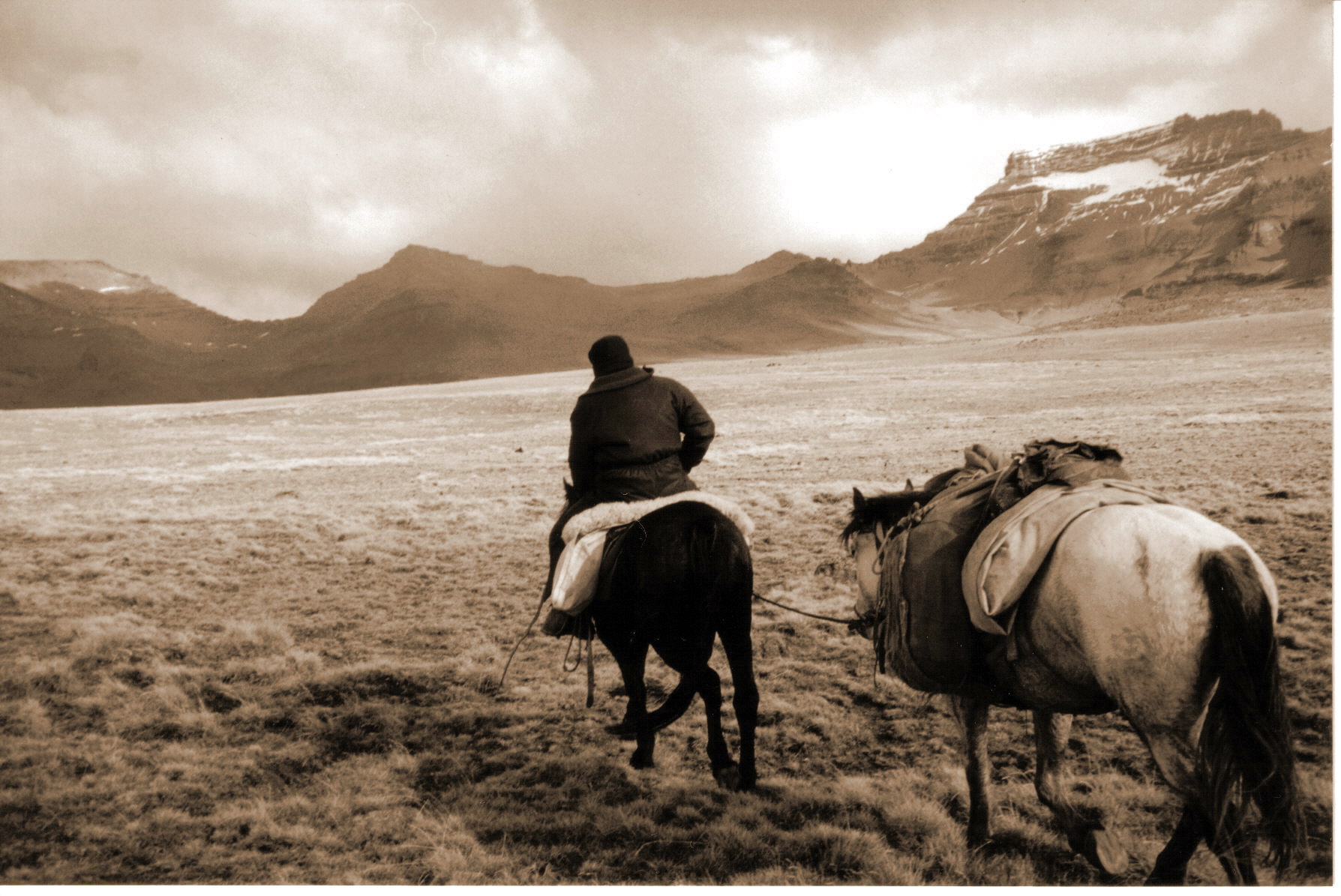 Gaucho cabalgando en la estepa patagónica